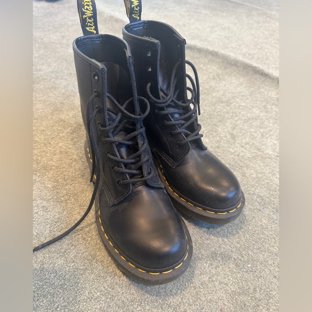 Dr. Martens Black Boots with Yellow Stitching